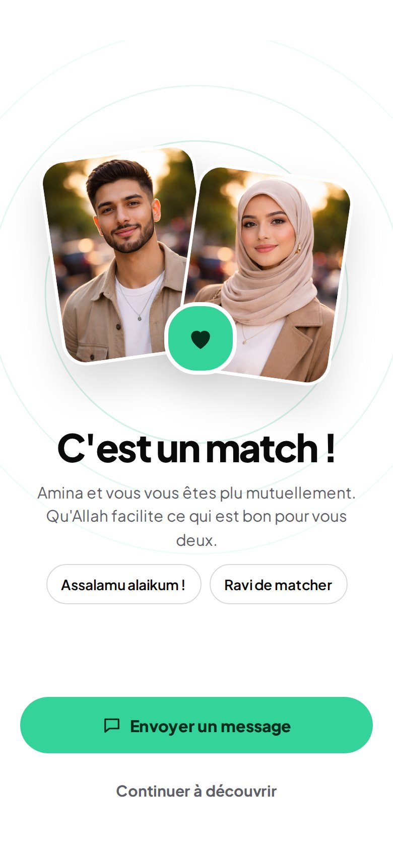 Écran de match ZemZem : la conversation peut commencer