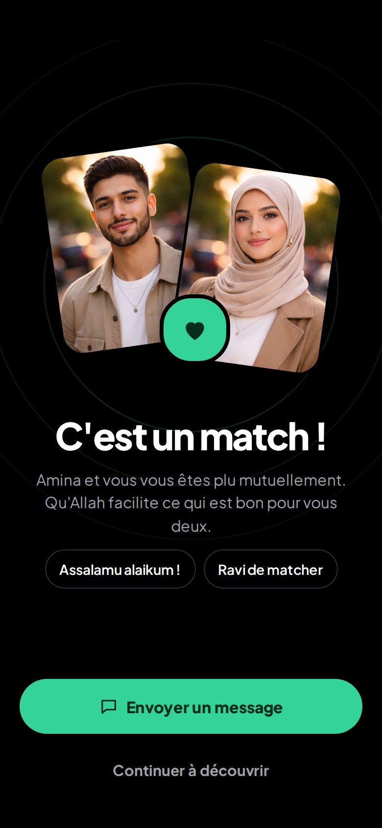 Écran de match ZemZem : la conversation peut commencer